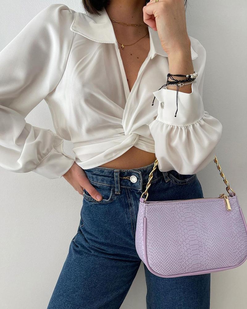 twisted front puff sleeve crop top