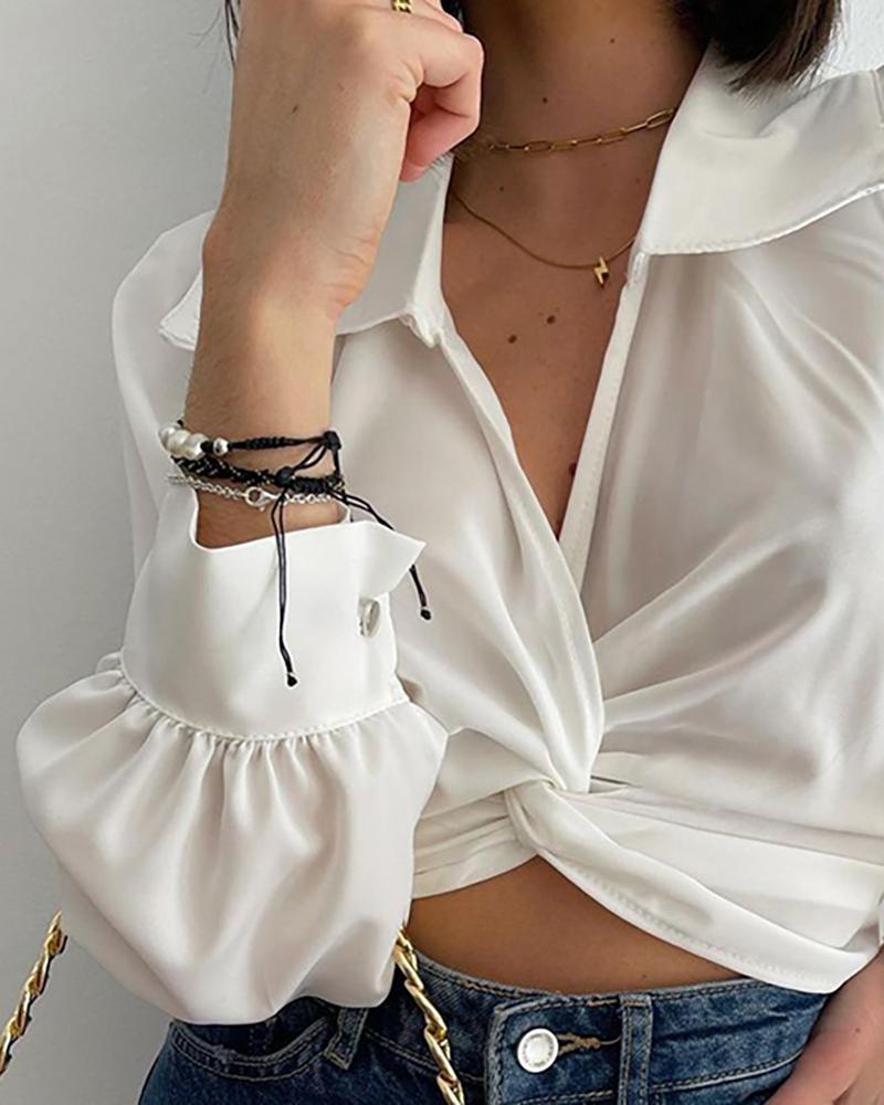 twisted front puff sleeve crop top
