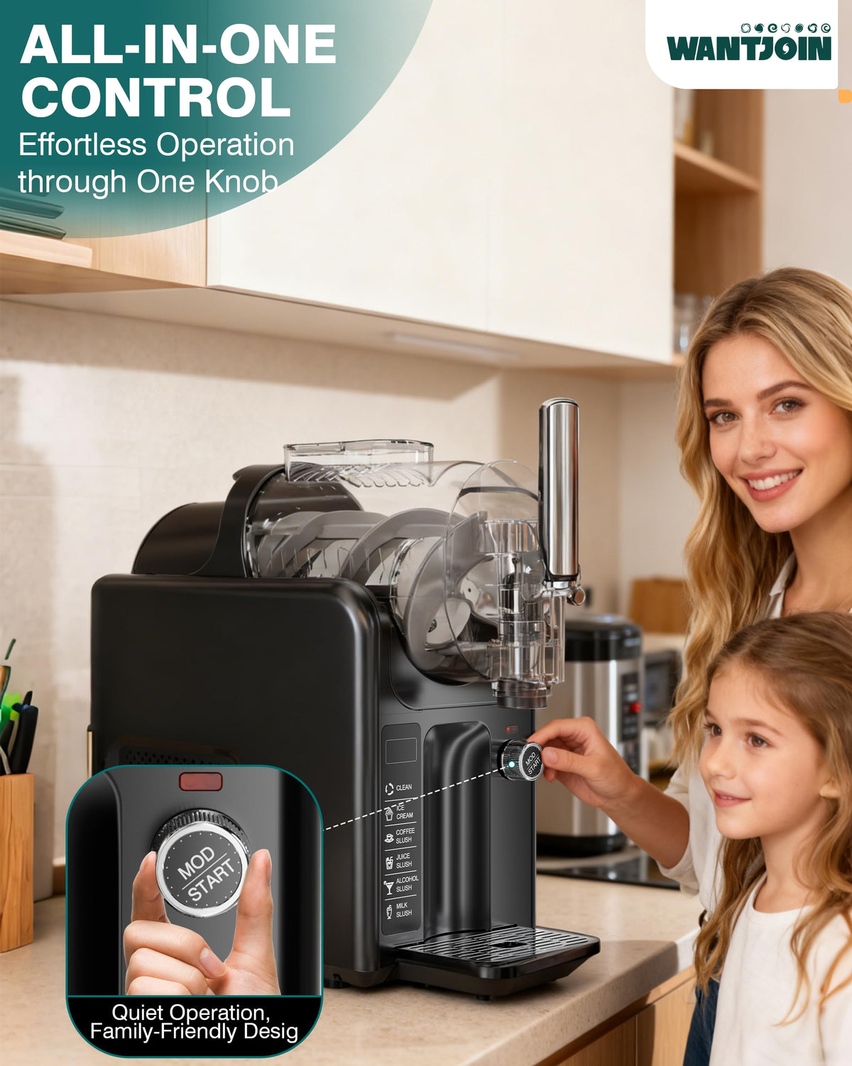 2-in-1 Slushie Machine – 72 oz Black Frozen Drink Machines with 6 Preset Modes, No Ice Needed, Quiet and Simple Knob Operation, Frozen Drink Maker for Ice Cream, Margarita & Slushy