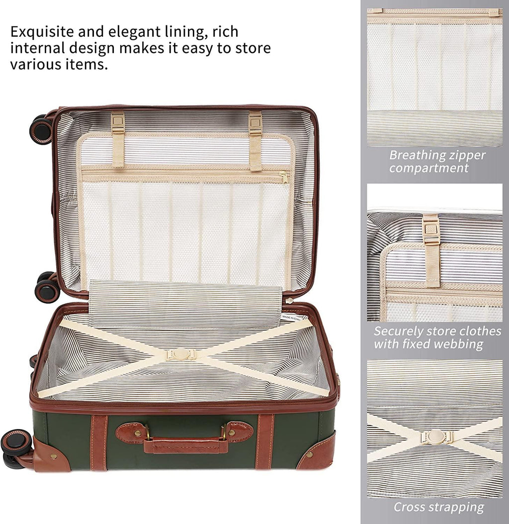 Luggage Sets 3 Pieces Luxury Cute Suitcase Retro Trunk Luggage with TSA Lock for Men and Women (Dark Green, 14" &amp; 20" &amp; 28")