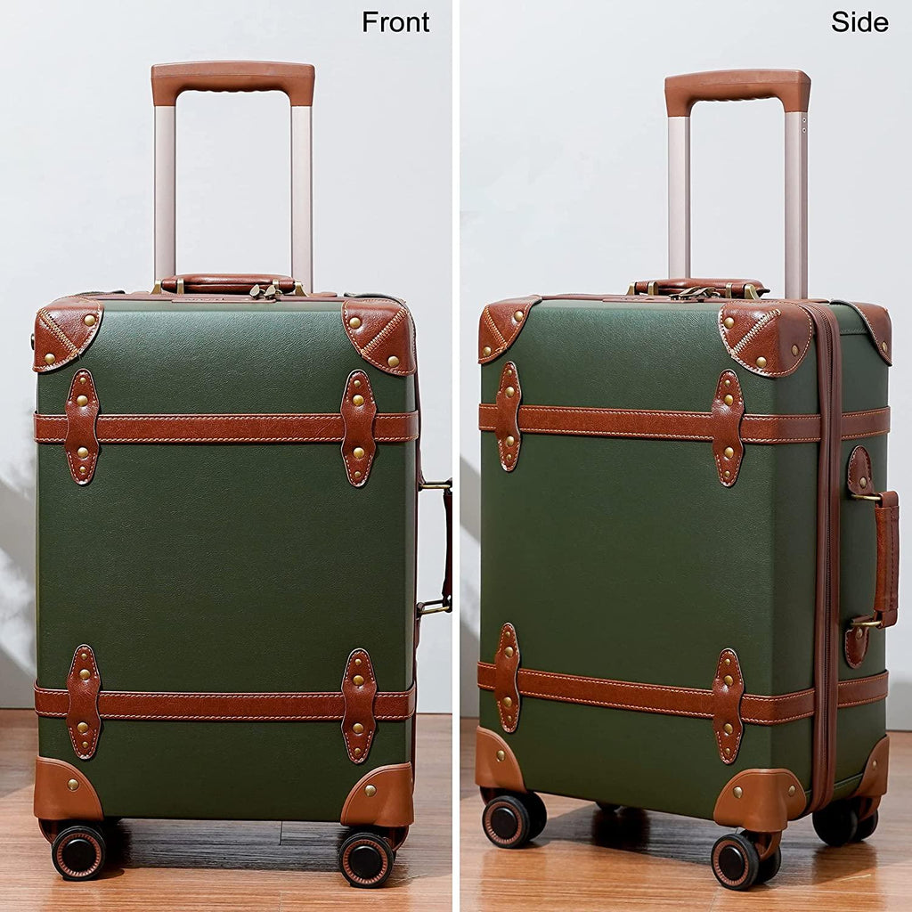 Luggage Sets 3 Pieces Luxury Cute Suitcase Retro Trunk Luggage with TSA Lock for Men and Women (Dark Green, 14" &amp; 20" &amp; 28")