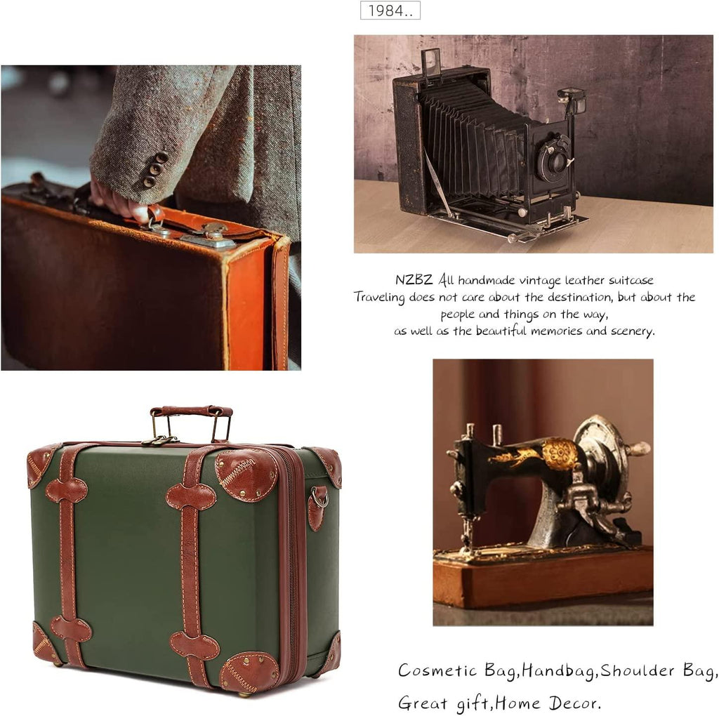 Luggage Set of 2 Pieces with TSA Lock Cute Retro Trunk luggage (Green, 14inch &amp; 28inch)