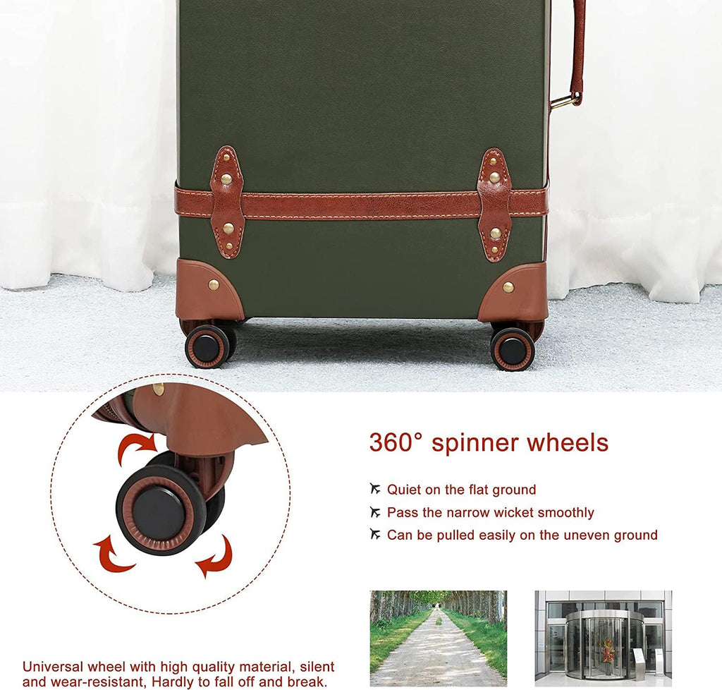 Luggage Sets 3 Pieces Luxury Cute Suitcase Retro Trunk Luggage with TSA Lock for Men and Women (Dark Green, 14" &amp; 20" &amp; 28")