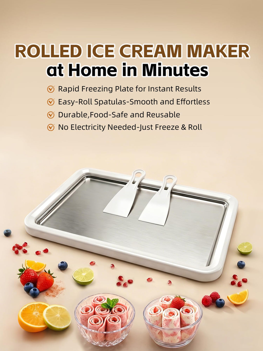 13.8 * 9.5 Inch Extra LarRolled Ice Cream Maker, Rolled Ice Cream Tray | Ice Cream Roller Maker Use 304 Food Grade Premium  Steel, Make  Ice Cream with Family at Home with 2 Spatulas