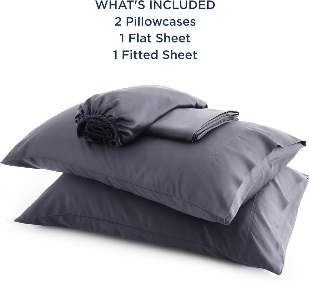 Bedsure Queen Sheets, Rayon Derived from Bamboo, Queen Cooling Sheet Set, Deep Pocket Up to 16", Breathable &amp; Soft Bed Sheets, Hotel Luxury Silky Bedding Sheets &amp; Pillowcases, Dark Grey