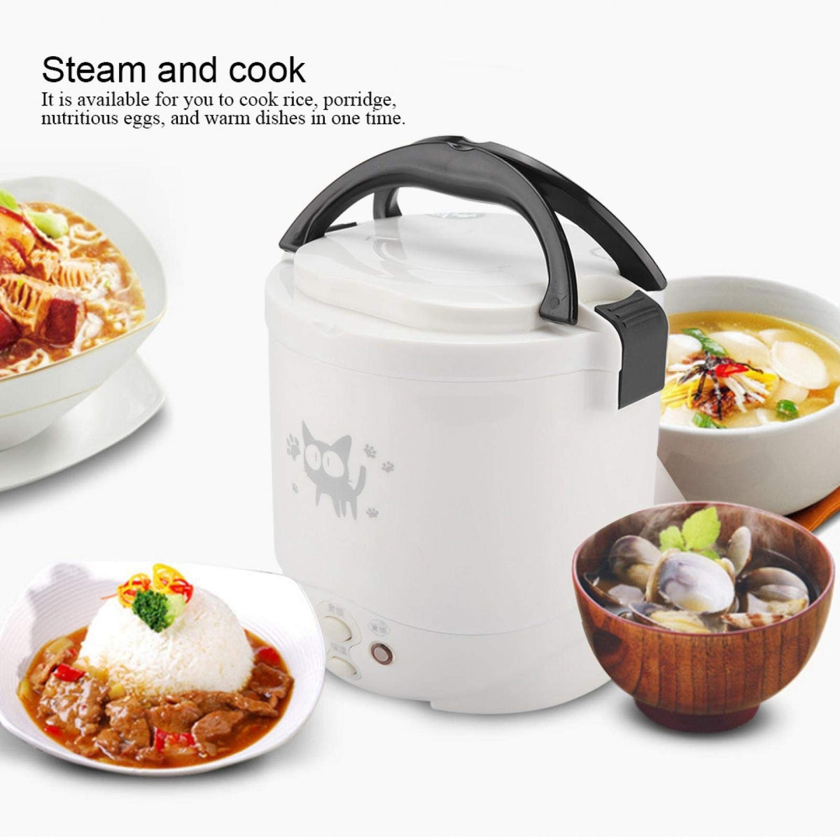 Mini Rice Cooker, 1L 12v Portable Rice Maker Car Food Steamer 2 Cup | Electric Lunch Box for Car, Automatic Fast Cooking, Non Stick Pot for Soup Grain Oatmeal Veggies Stews, Travel Camping Use