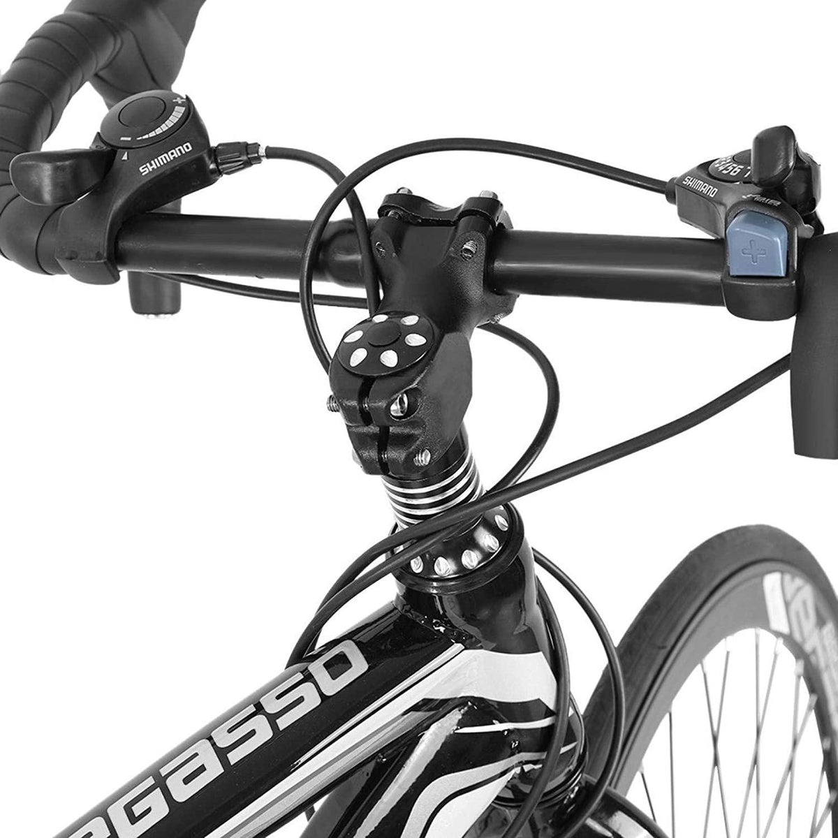 Aluminum Road Bike, 21 Speed Disc Brakes Aluminum Frame Road Bicycles Begasso s Full Suspension Road Bike, 700c Dual Disk Brake  Release Racing Bicycles (White/Black)