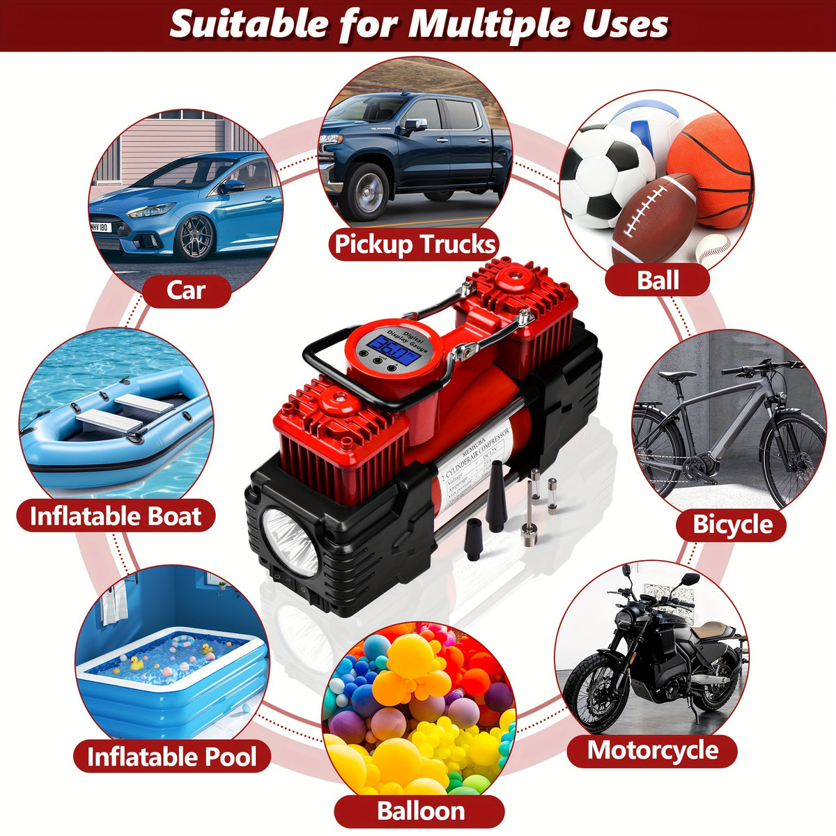 Twin Cylinder Air Compressor, 12V Portable Heavy Duty Tire Inflator With Digital GauCar Pump Auto Shut-Off For Vehicle, Bicycle And Other