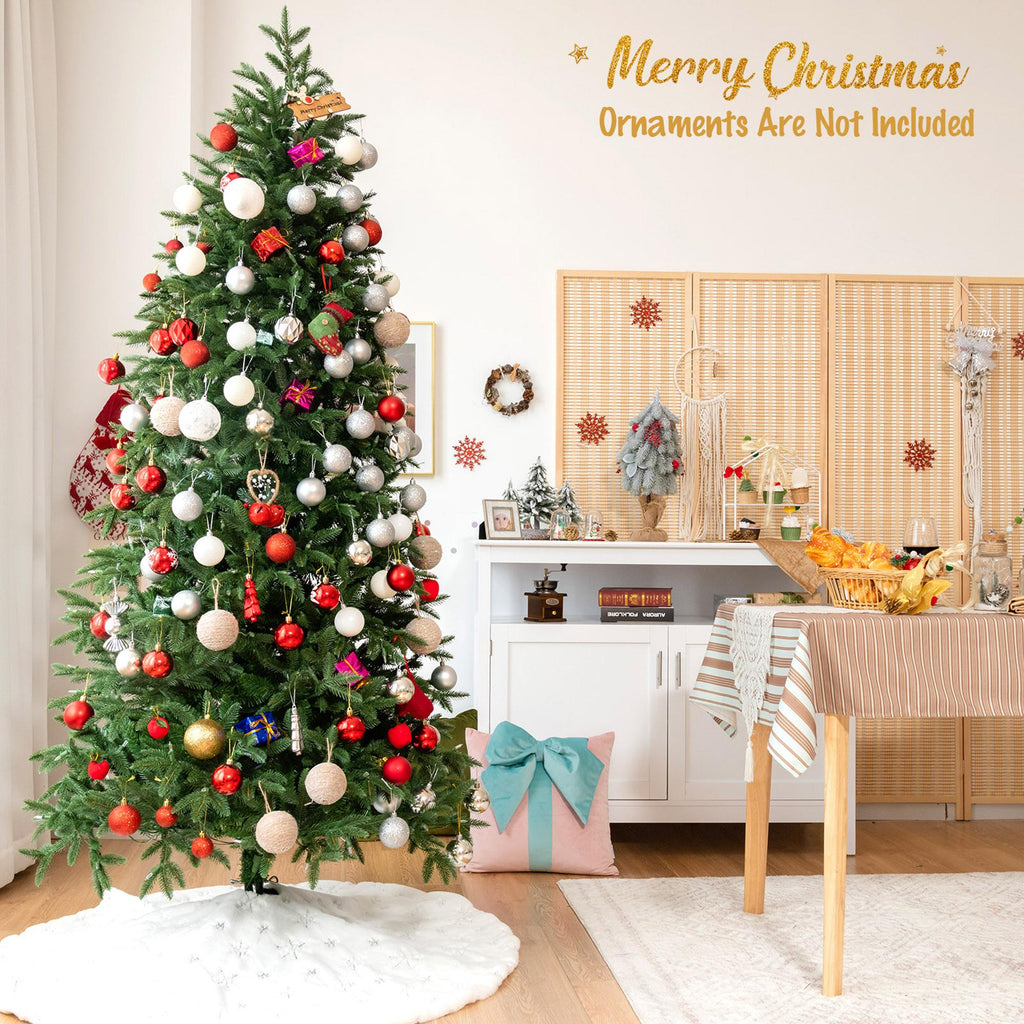 Gymax 7 FT Pre-Lit Artificial Christmas Tree Hinged Xmas Tree w/ Multicolor LED Lights