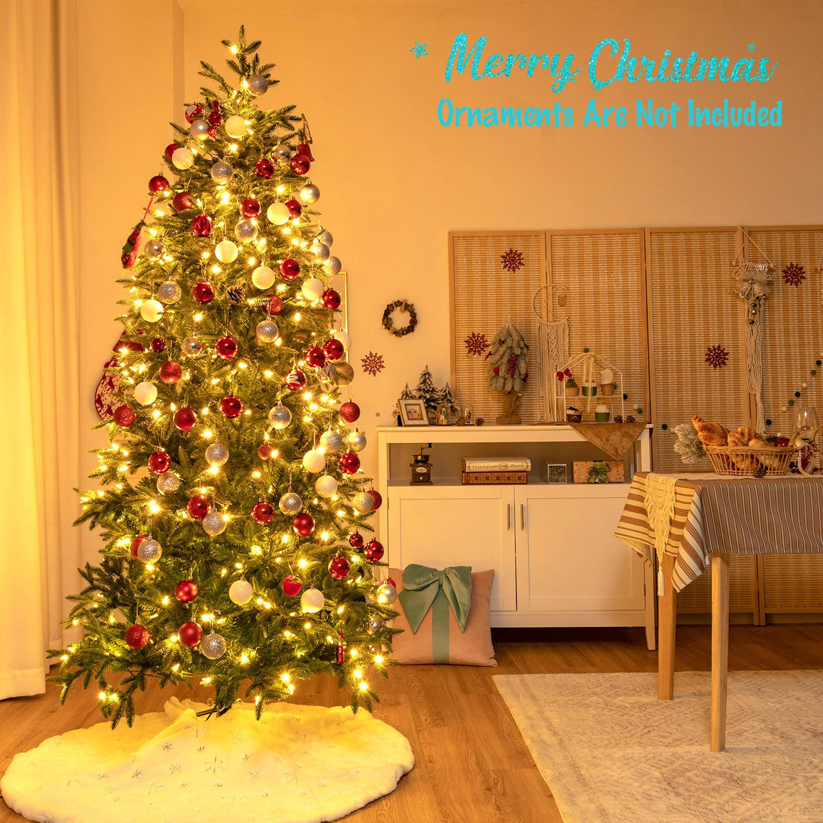 Gymax 7 FT Pre-Lit Artificial Christmas Tree Hinged Xmas Tree w/ Multicolor LED Lights