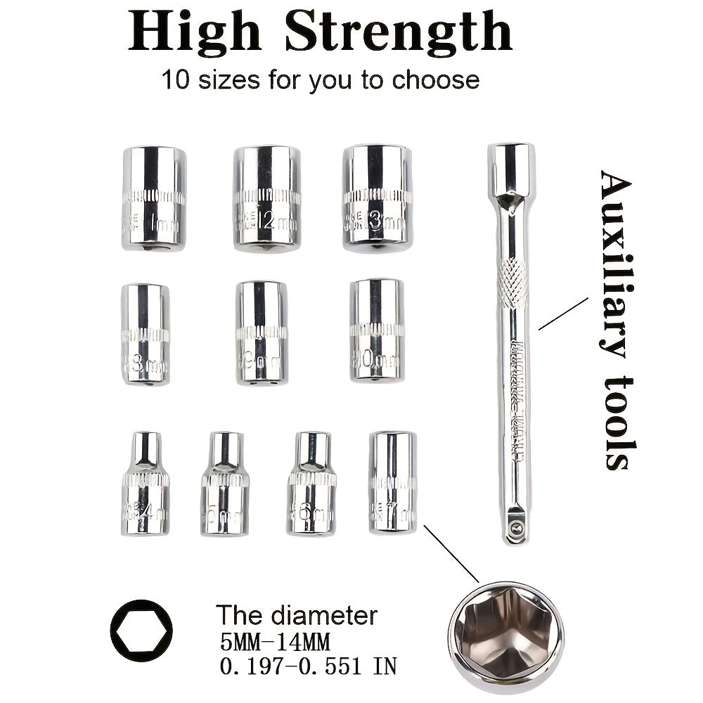 12 Pieces Ratchet Wrench Set ,Chrome Plated Steel 1/4 3/8 1/2InchTwo-way Wheel Wrench Auto Repair Tool-V-BR11