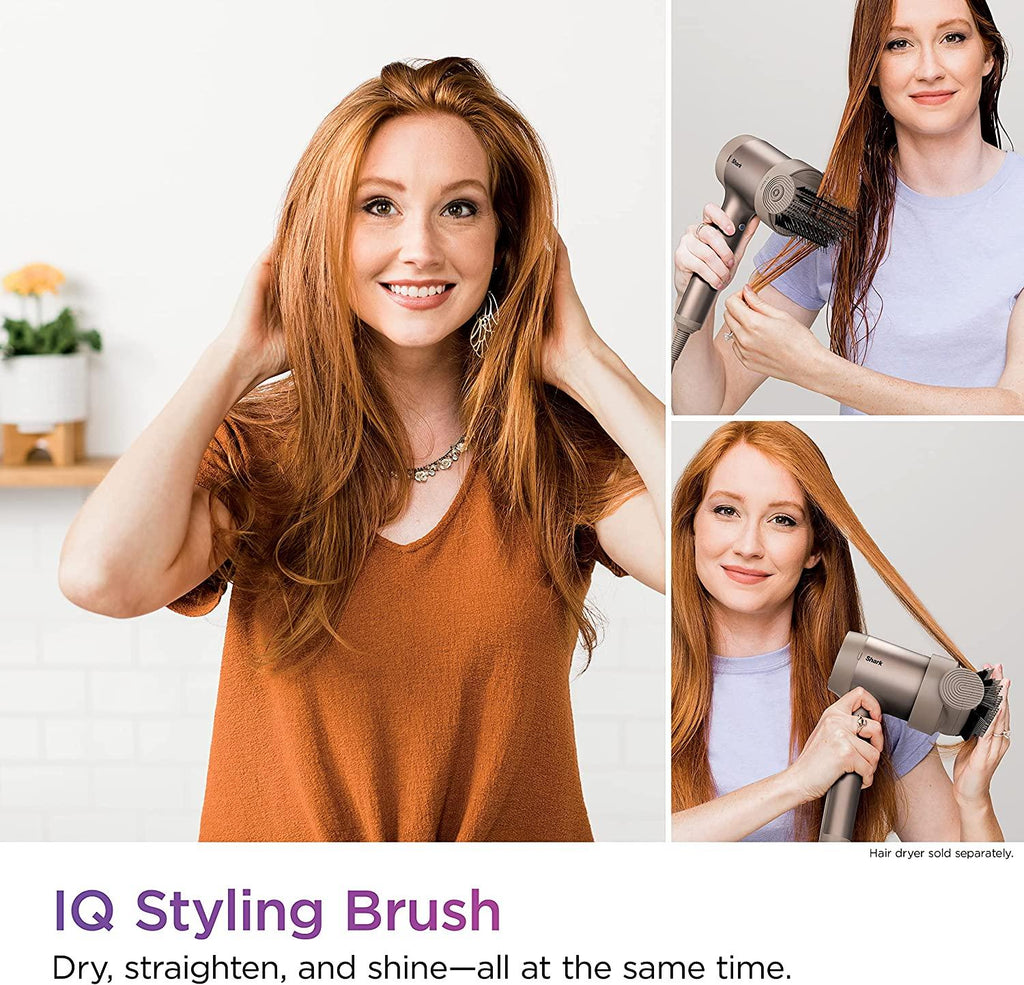 Shark XSKHD1SB IQ Styling Brush, Auto Preset Attachment for HyperAIR Blow Dryers, Rotatable Hot Brush, Styling Tools, For Straight, Wavy, Curly, and Coily Hair, Straight and Shiny Blowout, Stone
