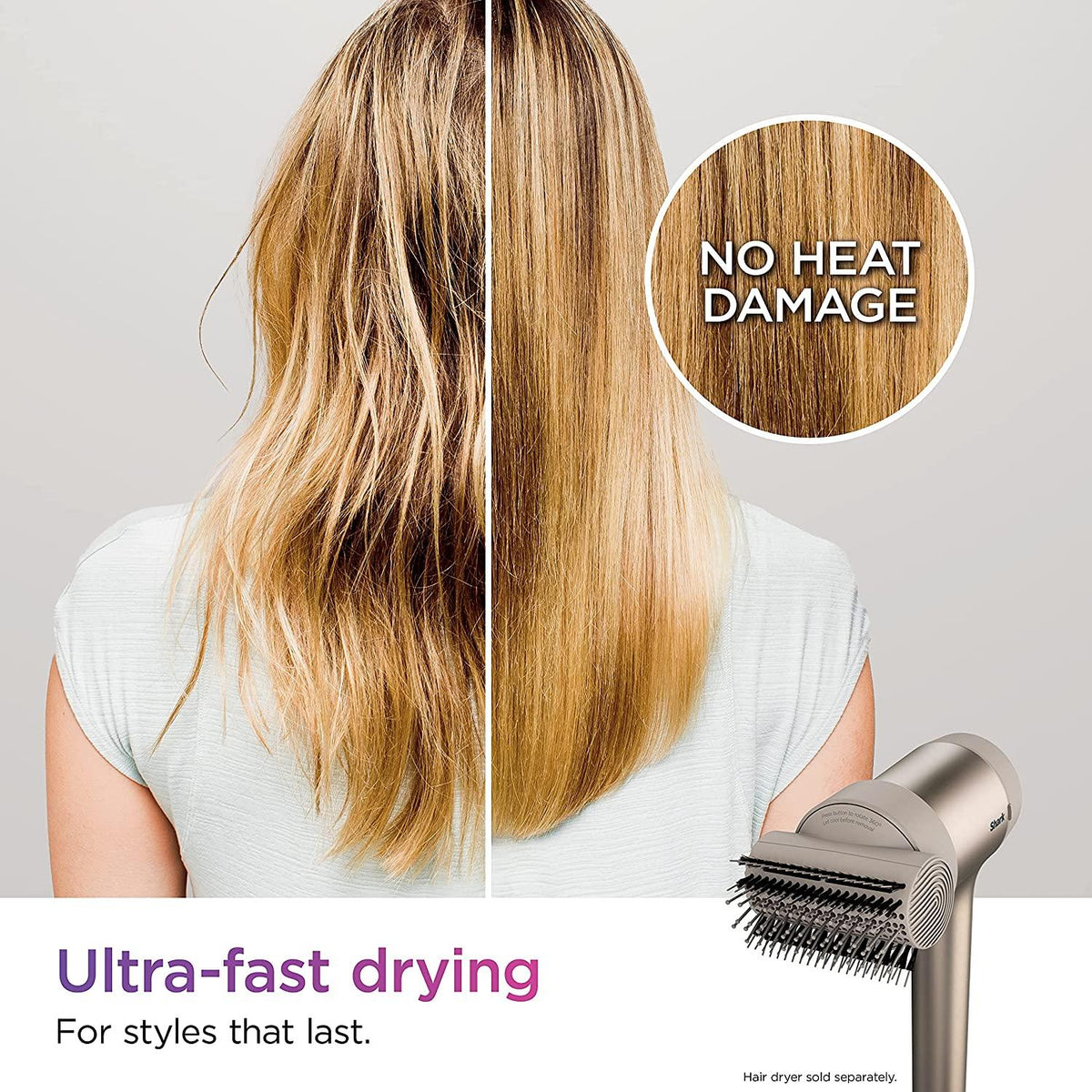 Shark XSKHD1SB IQ Styling Brush, Auto Preset Attachment for HyperAIR Blow Dryers, Rotatable Hot Brush, Styling Tools, For Straight, Wavy, Curly, and Coily Hair, Straight and Shiny Blowout, Stone