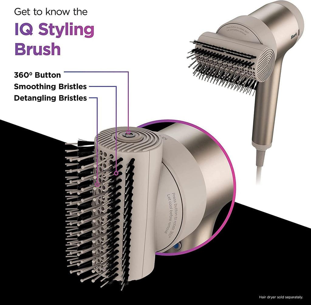 Shark XSKHD1SB IQ Styling Brush, Auto Preset Attachment for HyperAIR Blow Dryers, Rotatable Hot Brush, Styling Tools, For Straight, Wavy, Curly, and Coily Hair, Straight and Shiny Blowout, Stone