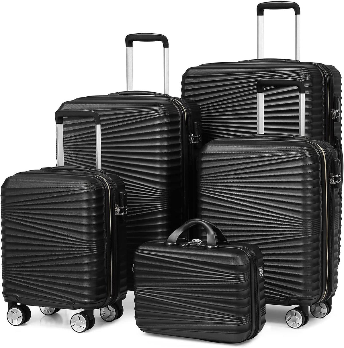 Luggage 5 Piece Sets, Hard Shell Luggage Set Expandable Carry on Luggage Suitcase with Spinner Wheels Durable Lightweight Travel Set for Men Women(14/18/20/24/28, Black)
