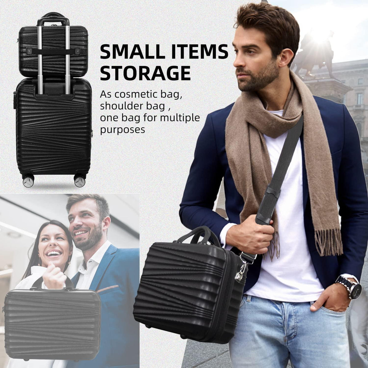 Luggage 5 Piece Sets, Hard Shell Luggage Set Expandable Carry on Luggage Suitcase with Spinner Wheels Durable Lightweight Travel Set for Men Women(14/18/20/24/28, Black)