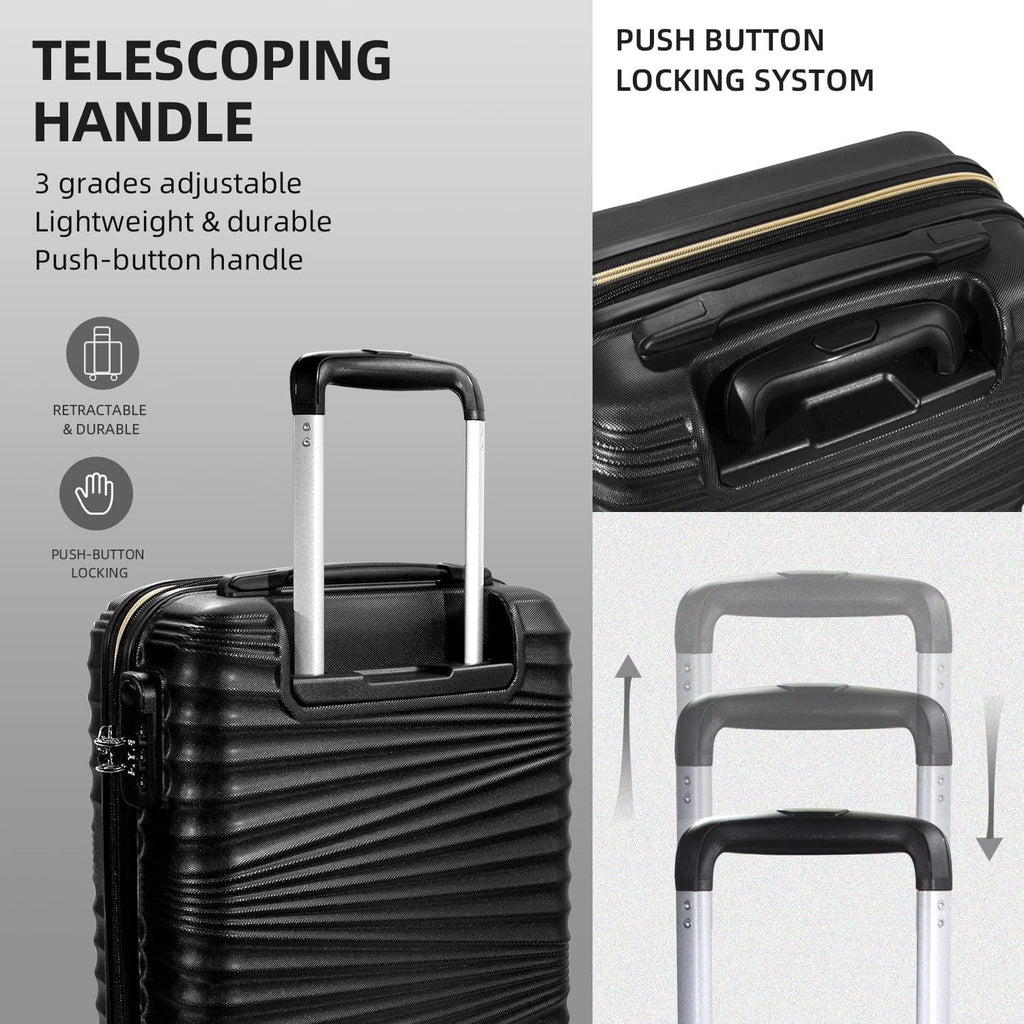 Luggage 5 Piece Sets, Hard Shell Luggage Set Expandable Carry on Luggage Suitcase with Spinner Wheels Durable Lightweight Travel Set for Men Women(14/18/20/24/28, Black)