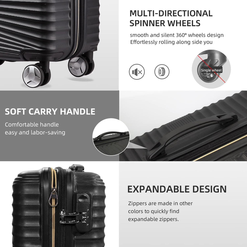 Luggage 5 Piece Sets, LARVENDER Hard Shell Luggage Set Expandable Carry on Luggage Suitcase with Spinner Wheels Durable Lightweight Travel Set for Men Women(14/18/20/24/28, Black)