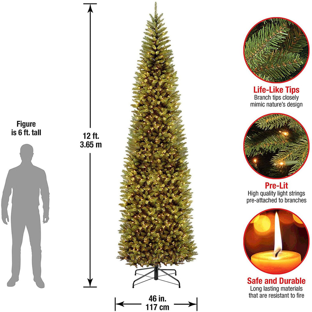 National Tree Company Prelit KingsFir 12ft Pencil Artificial Tree w/ Stand