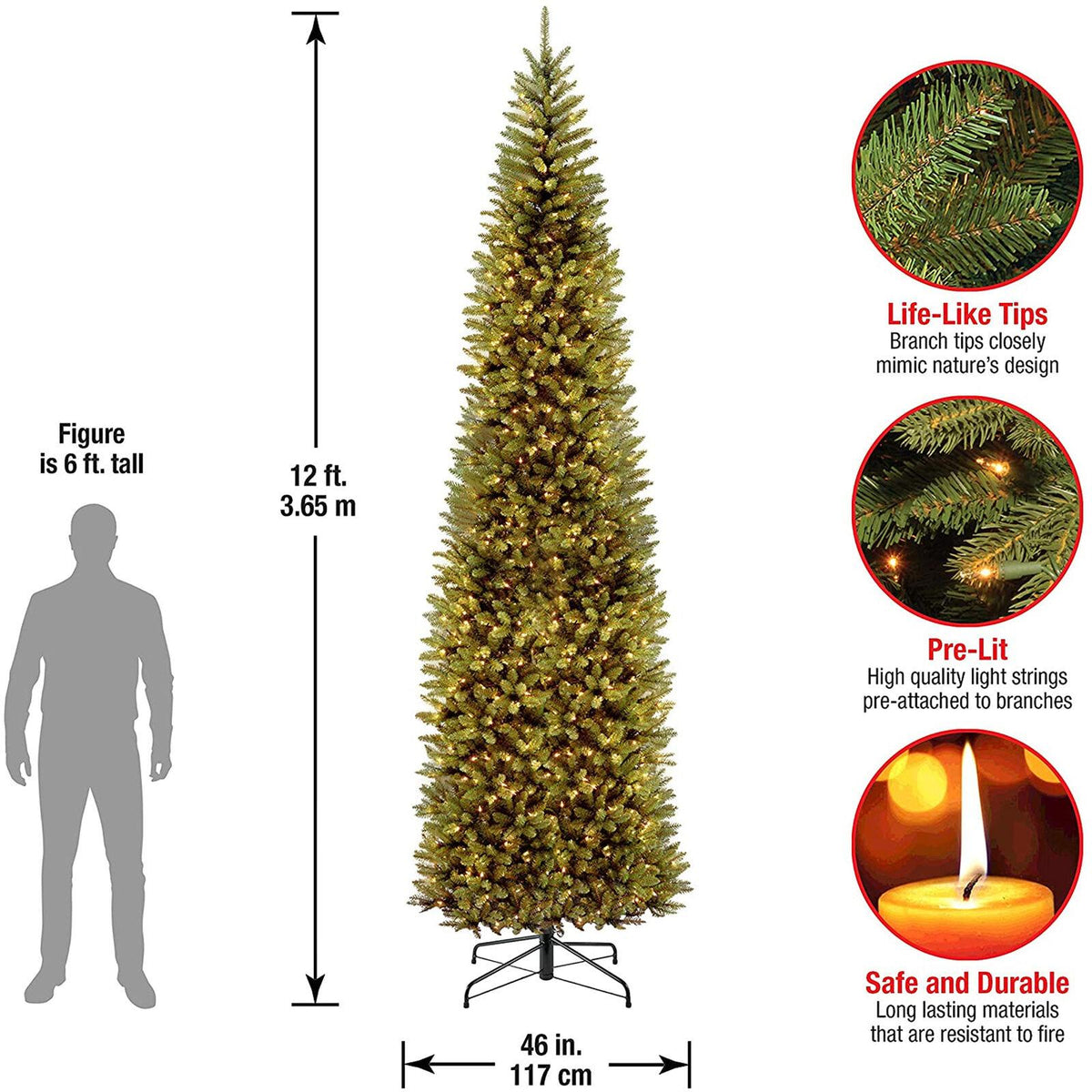 National Tree Company Prelit KingsFir 12ft Pencil Artificial Tree w/ Stand