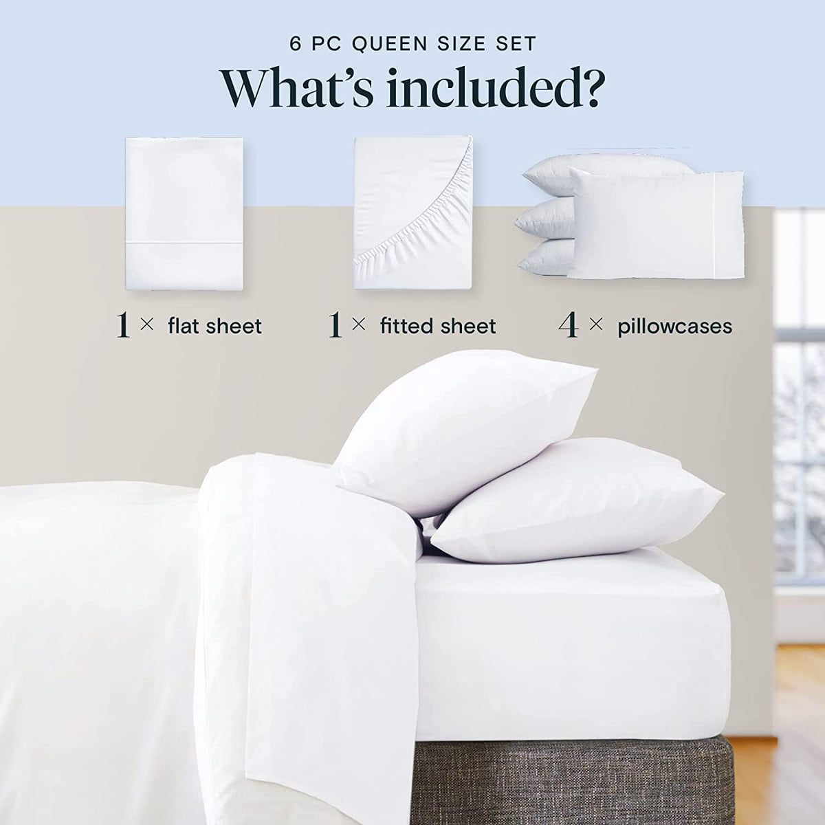 LuxClub 6 PC Extra Deep Pocket Cal King Sheets &amp; Pillowcases Set - Hotel Bedding Silky Soft Eco Friendly Wrinkle Free Ultra Soft Cooling Bed Sheet Set deep Pocket up to 21" (Cali King, White)