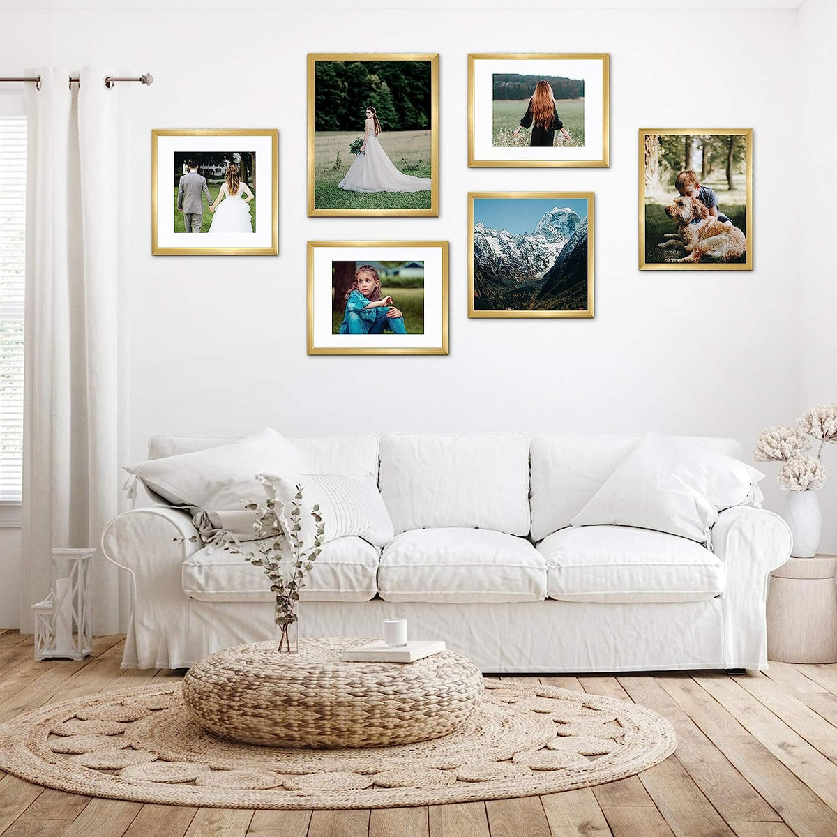 upsimples 13x19 Picture Frame Set of 5,Display Pictures 11x17 with Mat or 13x19 Without Mat, Wall Gallery Photo Frames,Gold