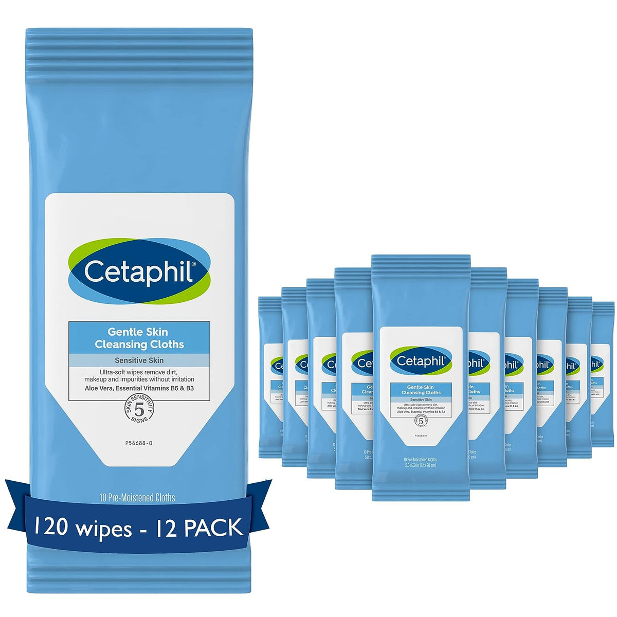 Cetaphil Face And Body Wipes, Gentle Skin Cleansing Cloths, , For Dry, Sensitive Skin, Flip Top Closure, Great For The Gym,Travel, In The Car, Hypoallergenic, Fragrance Free, 10 Count (Pack Of 12)