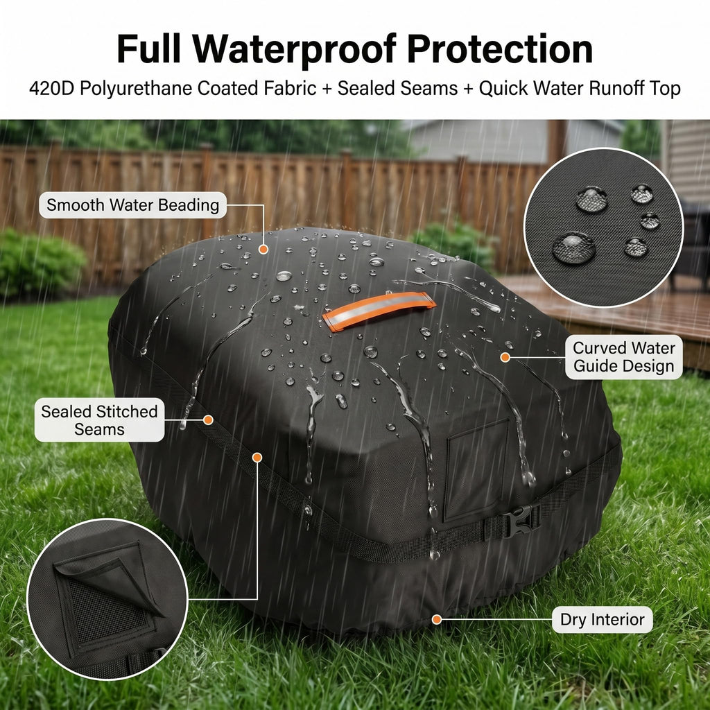 Robot Lawn Mower Cover Waterproof, 420D Outdoor Robotic Mower Cover, Black | 420D waterproof fabric, backyard robotic mower storafor rain snow dust sun, webbing strap,  buckle, elastic hem, vent