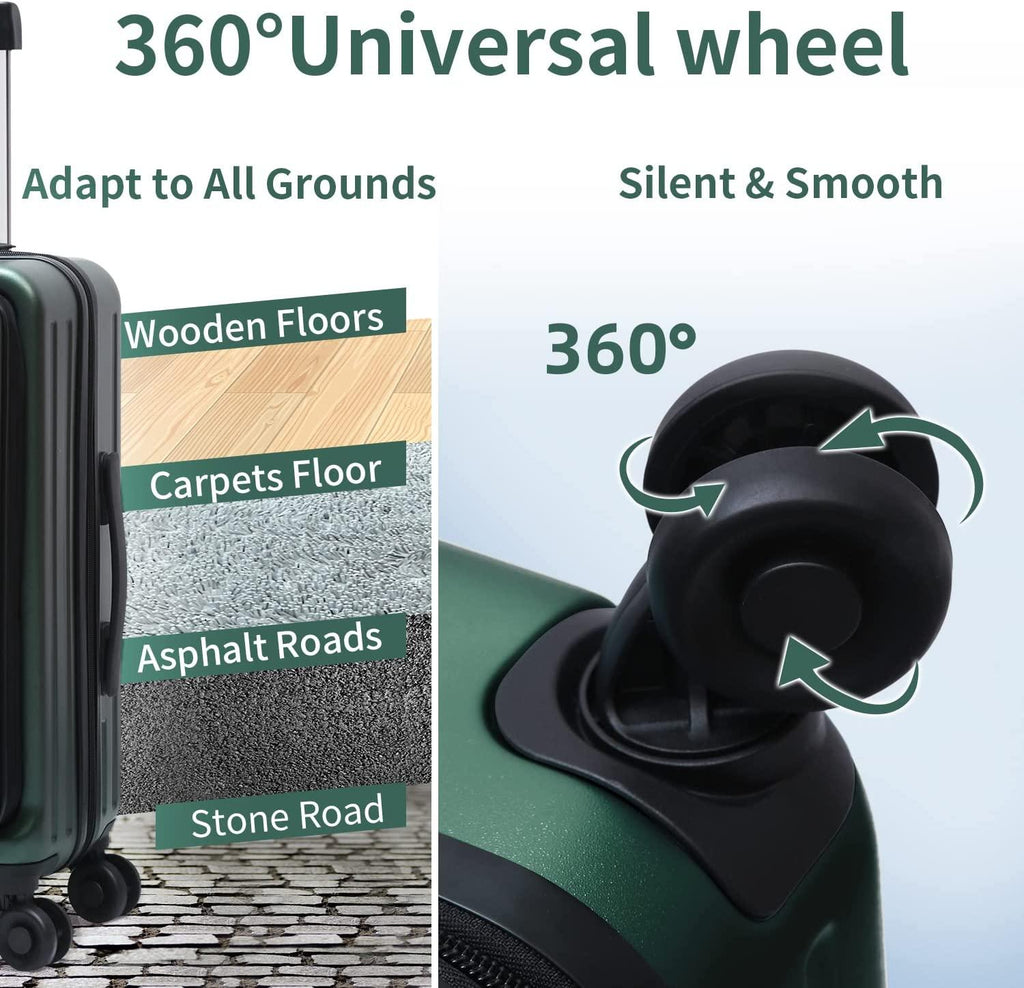 20 Inch Carrry On Luggage with Front Zipper Pocket, 45L, Lightweight ABS+PC Hardshell Suitcase with TSA Lock &amp; Spinner Silent Wheels, Convenient for Business Trips, Dark Green