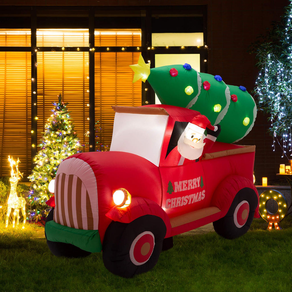 Glitzhome 7FT Santa Claus On Pick Up Truck Inflatable Decor