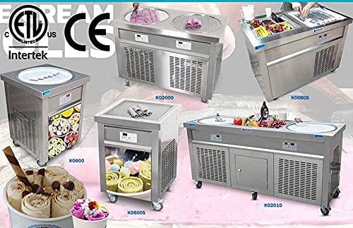 commercial ETL US  22" Single Round Pan Fry Ice Cream Machine, Stir-Fried Ice Cream Rolled Machine-Auto Defrost, Smart AI Temperature Control