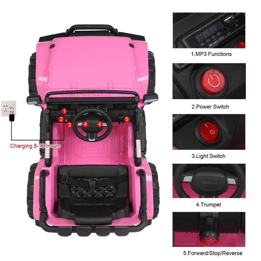Zimtown 12V Ride On Car Kids Electric Battry Powered w/ Remote Control, 3 Speeds, LED Lights, MP3 - Pink