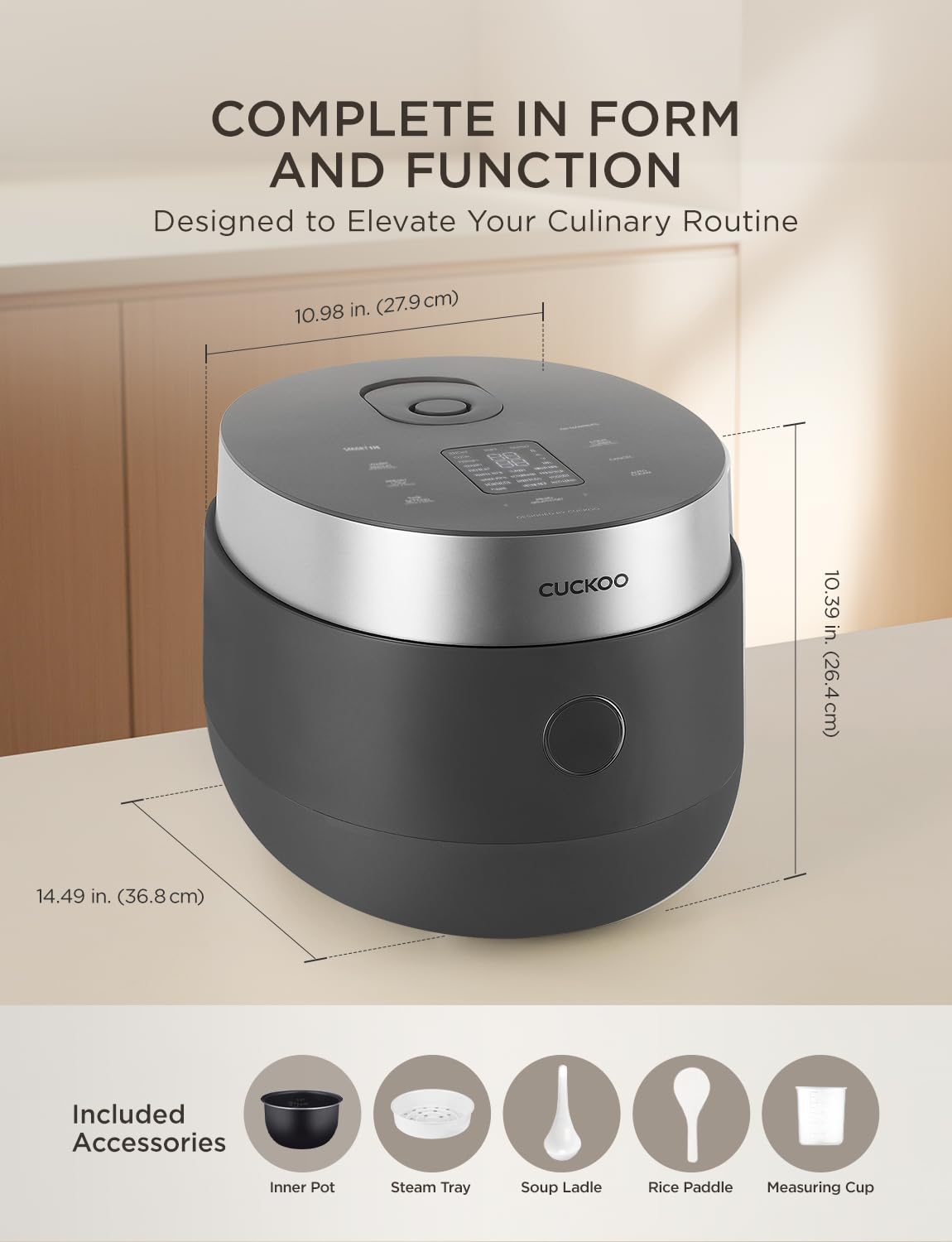 Non-Pressure Rice Cooker 8-Cup Uncooked / 16-Cup Cooked with Induction Heating Technology, Versatile Rice Maker with 12 Menu Options and Steam Plate, Voice Guide, Gray (CR-HA0810FG)