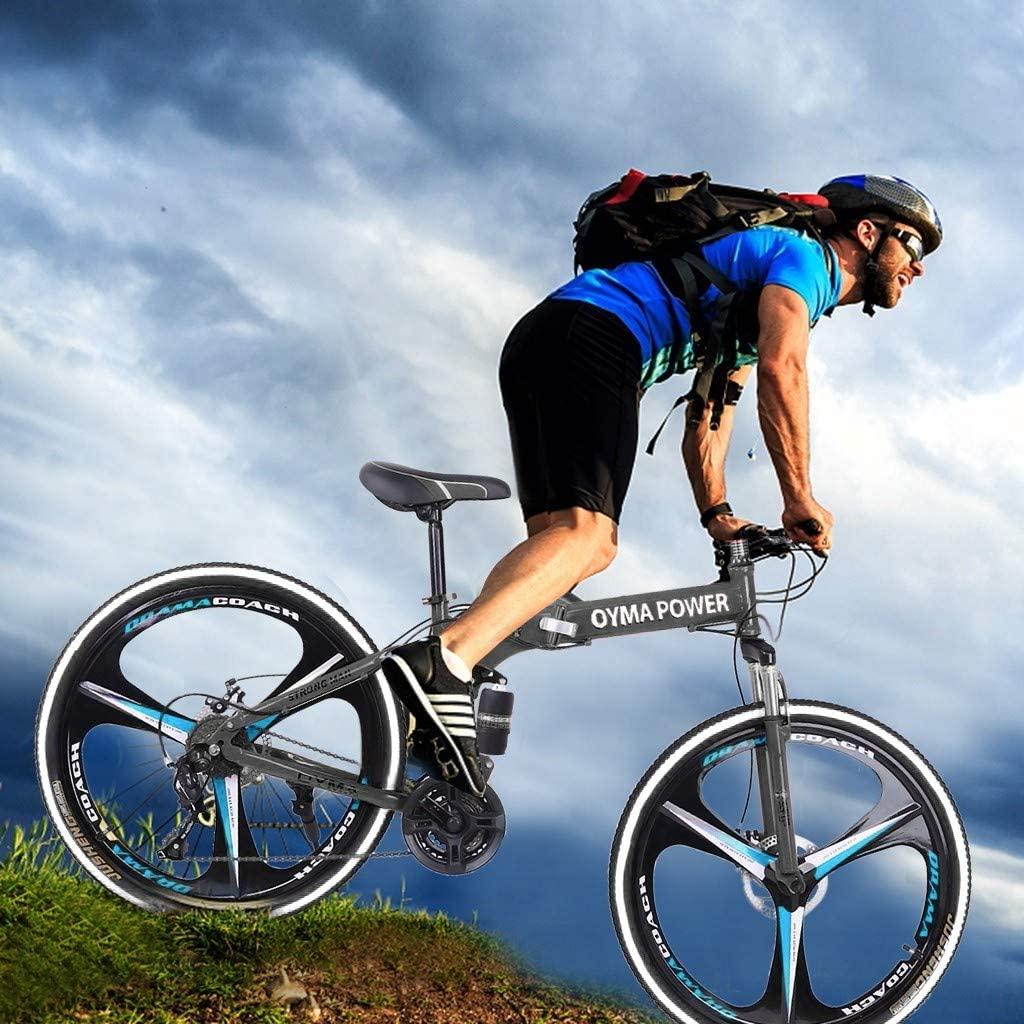 Micozy Mountain Bike 26 inch Mountain Bike Folding Bike Folding Bikes for Adults Foldable Bike Full Suspension Mountain Bike Unisex, 21 Speed 3 Spoke Magnesium Wheels, Fits 5'3''-6'1'', US in Stock