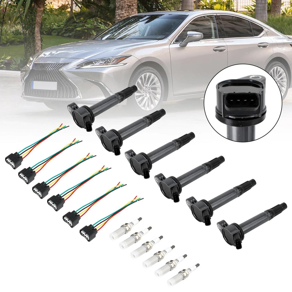 2007-2023 TOYOTA CAMRY 6PCS Ignition Coils+Connectors+Spark Plug UF487 90919-02251 90919-A2002 Generic