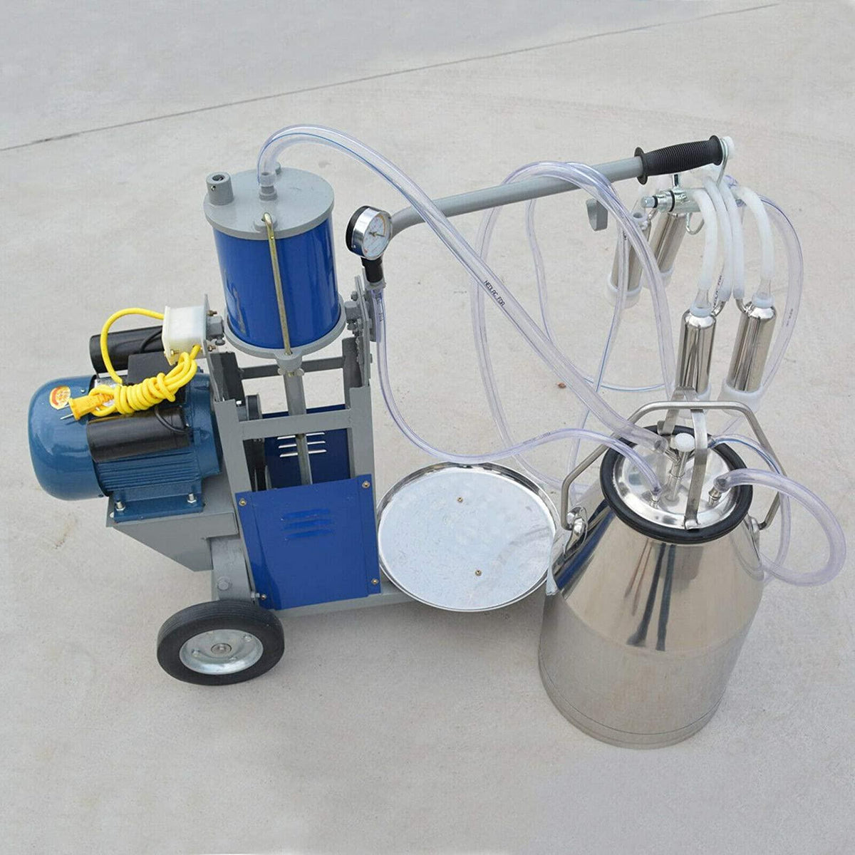 tfcfl electric milking machine, 25l 1440 rpm milking machine piston vacuum pump milking pump,milking equipment with stainless steel bucket single cow milking machine (style1)