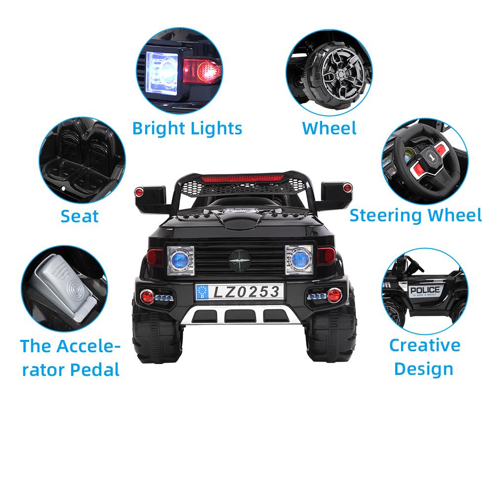 12V Power Wheels, 3 Speeds Ride On Car Truck for Child 3-7, Double Drive Electric Cars with Remote Control, LED Lights, Kids Vehicle for Christmas Gifts to Ride on Pavement Grass Mud, Black, Q7997