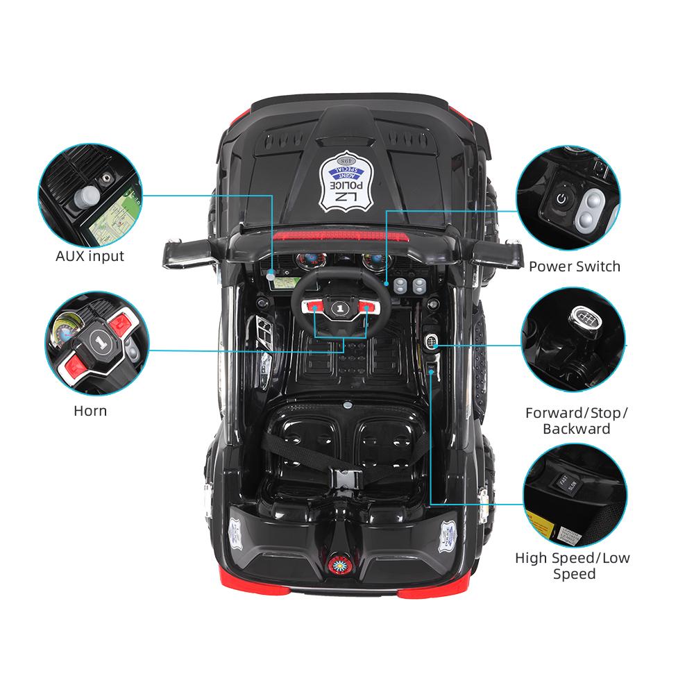 12V Power Wheels, 3 Speeds Ride On Car Truck for Child 3-7, Double Drive Electric Cars with Remote Control, LED Lights, Kids Vehicle for Christmas Gifts to Ride on Pavement Grass Mud, Black, Q7997