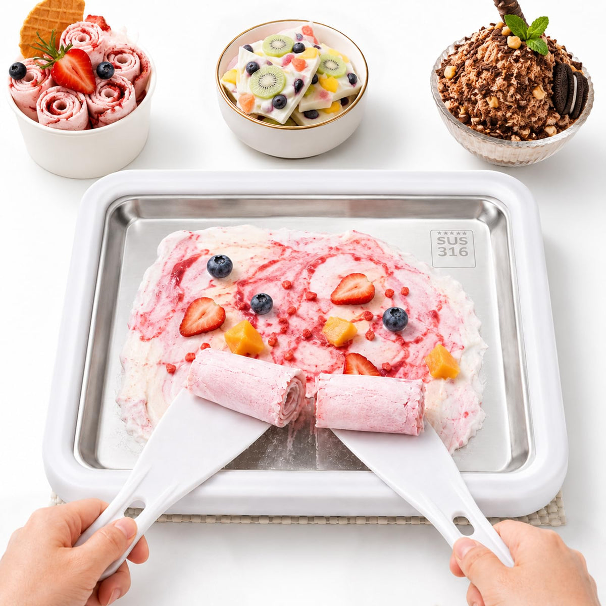 Rolled Ice Cream Maker,  Freeze Tray Ice Cream Maker,Homemade DIY Ice Cream Rolled Maker for Fun Family Activities, Rolled Ice Cream Tray for Yogurt, Sorbetand and Gelatod, White