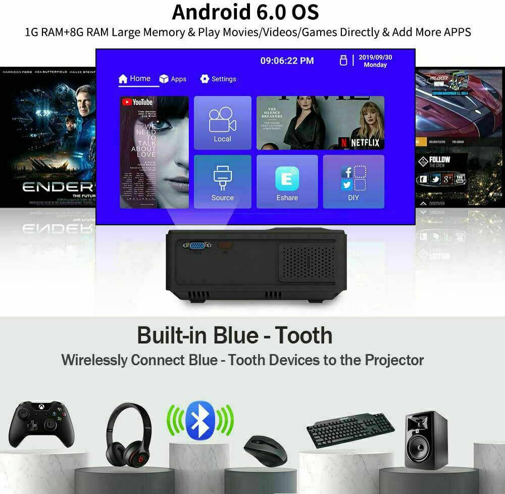 led proyector hd wifi smart projector android bt airplay for iphone hdmi usb tv