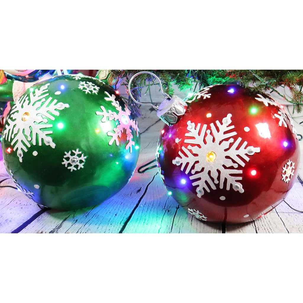 Fraser Hill Farm Indoor/Outdoor Oversized Christmas Decor w/ Long-Lasting LED Lights, 18-In. Jeweled Ball Ornament w/Snowflake  in Red