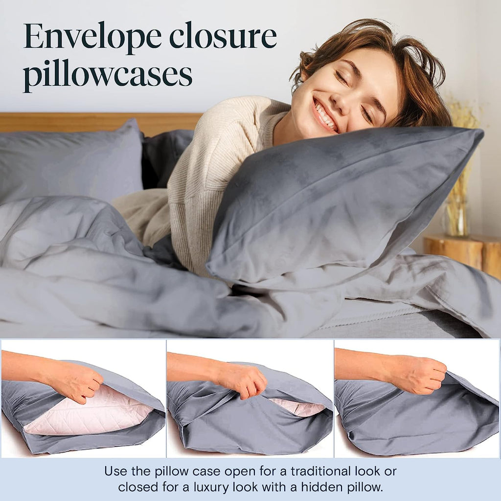 LuxClub 6 PC Full Size Sheet Set Bamboo Sheets Deep Pockets 18" Eco Friendly Wrinkle Free Cooling Sheets Machine Washable Hotel Bedding Silky Soft - Light Grey Full