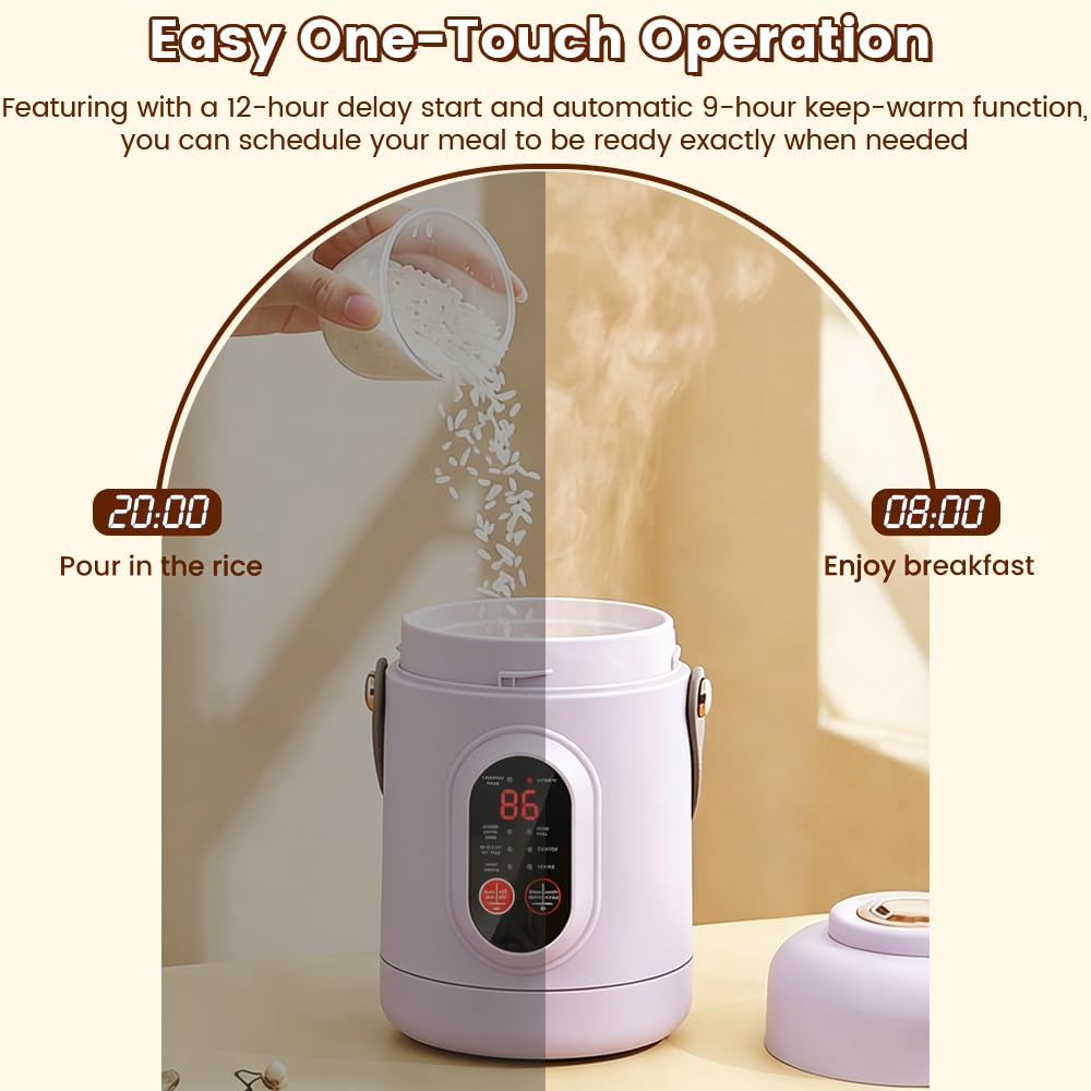 Mini Rice Cooker, 6 Cook Functions, LED Dispaly Reservation & Heat Preservation