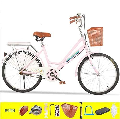 FRJINIE Womens Beach Cruiser Bike-26 Inch Unisex Classic Iron Bicycle with Basket Retro Bicycle Unique Art Deco Scooter,Road Bike,Seaside Travel Bicycle,Comfortable Commuter Bicycle
