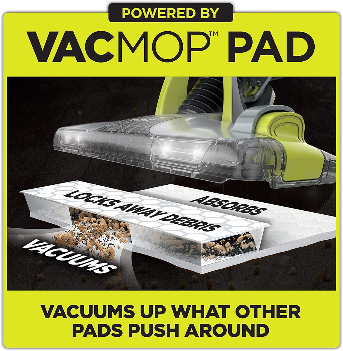 Shark VM252 VACMOP Pro Cordless Hard Floor Vacuum Mop with LED Headlights, 4 Disposable Pads &amp; 12 oz. Cleaning Solution, Charcoal Gray