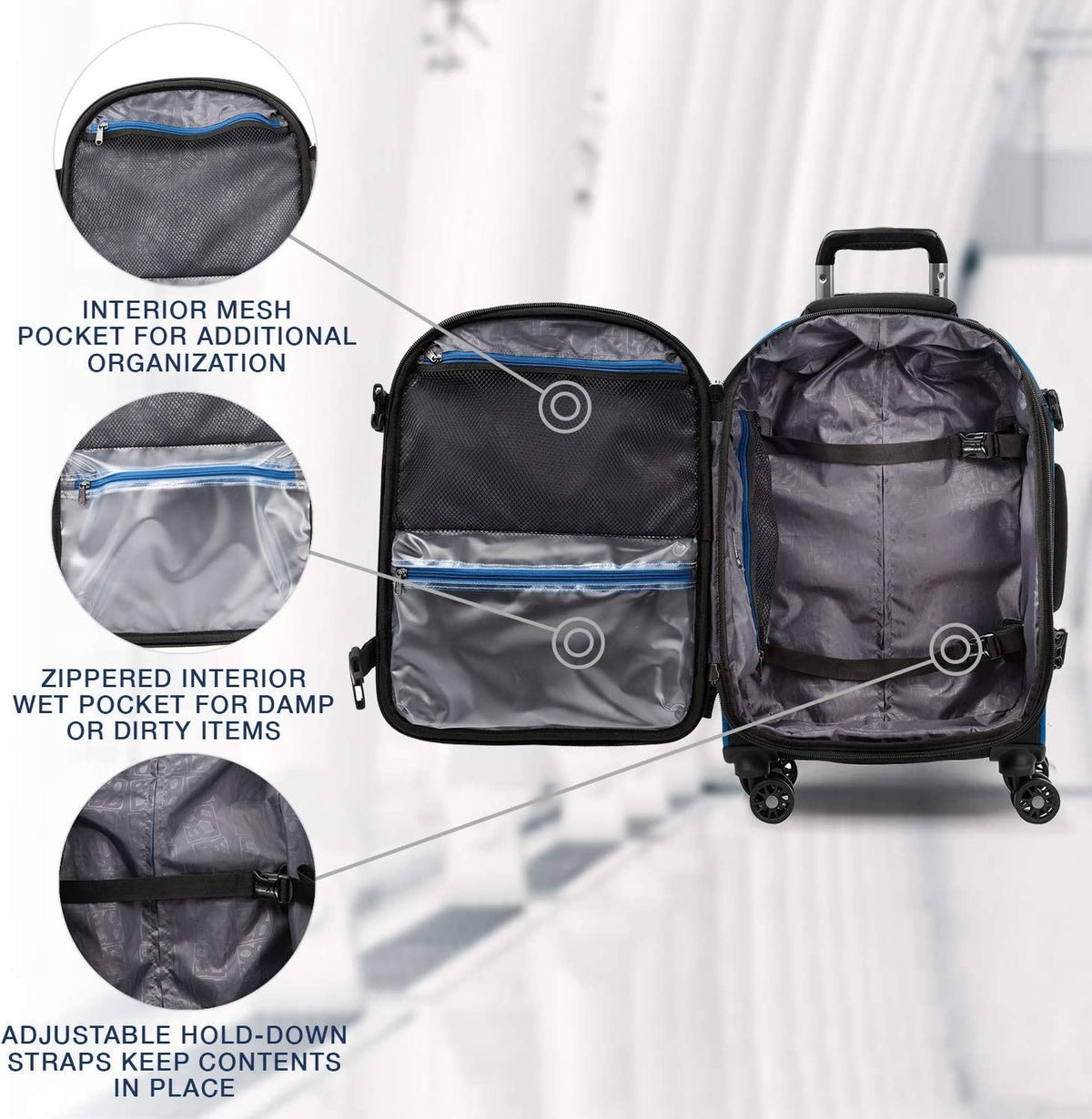 Bold-Softside Expandable Luggage with Spinner Wheels, Blue/Black, Carry-On 21-Inch