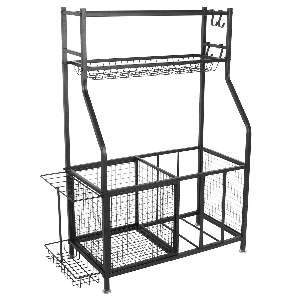 CHICIRIS GaraSports Equipment Organizer with Hooks, Balls StoraRack, GaraBalls Storage, Sport Gear GaraStoraRack with Baskets for Balls, Rackets, Workout Gear, Yoga Mats,Toys Black
