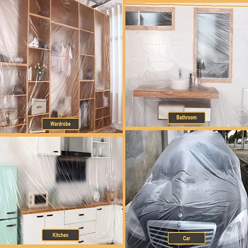 Pre-Taped MasFilm, Clear Plastic Sheeting Plastic Drop Cloths For Painting, Automotive Appliance, Plastic Sheeting Cover For Home Painting