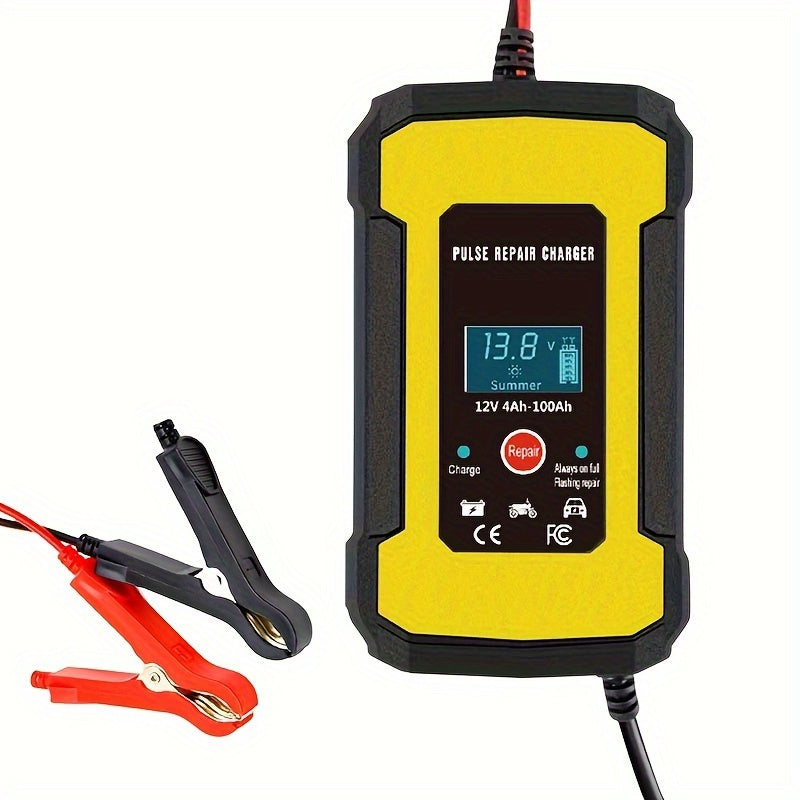 12V 6-Amp Intelligent Car Motorcycle Battery Charger: Smart Digital LCD Display, Pulse Repair & VRLA/AGM/Lead Acid Charging