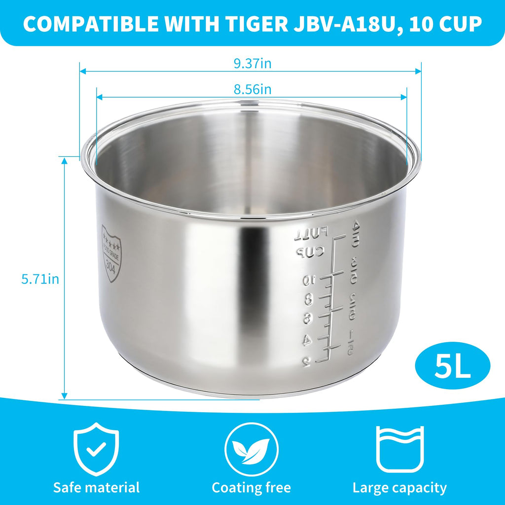 Rice Cooker 10 Cup Inner Pot Compatible with  JBV-A18U Only | Non-Stick 304  Steel,Rice Cooker Rplacement Pot,Dishwasher Safe